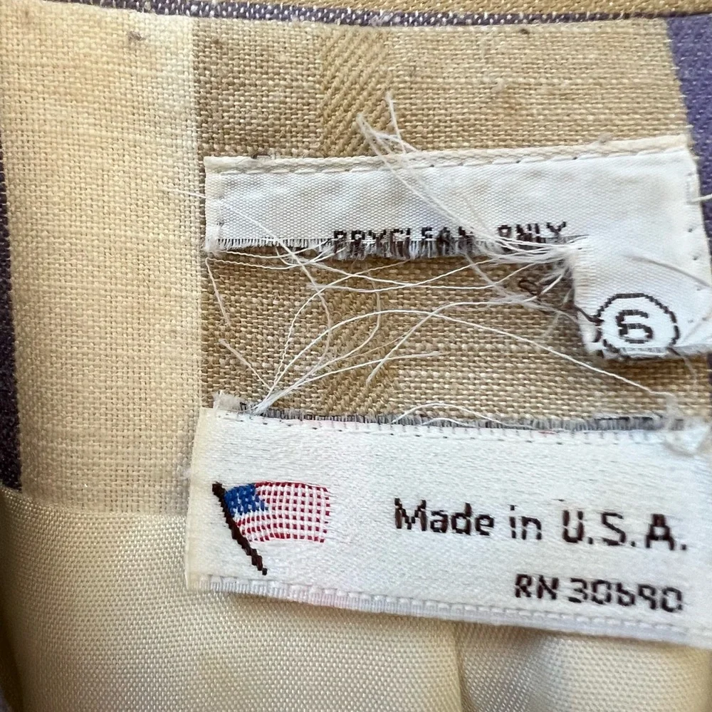 Vintage Country Suburbans ILGWU Blazer Striped Size 6 Tan Light Blue Cream